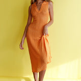 Palm Island Collared Crochet Midi Dress Mango