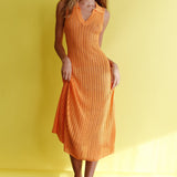 Palm Island Collared Crochet Midi Dress Mango