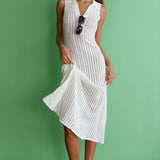 Palm Island Collared Crochet Midi Dress White