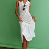 Palm Island Collared Crochet Midi Dress White