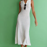 Palm Island Collared Crochet Midi Dress White