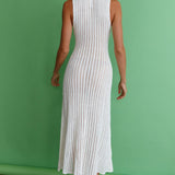 Palm Island Collared Crochet Midi Dress White