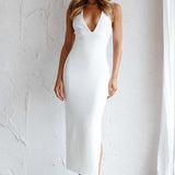 Uptown Girl V-Neckline Midi Dress White