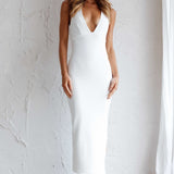 Uptown Girl V-Neckline Midi Dress White