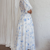 Summer Land V-Neckline Midi Dress Printed White