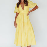 Summer Land V-Neckline Midi Dress Butter