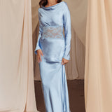 Loveland Lace Insert Cowl Back Dress Blue