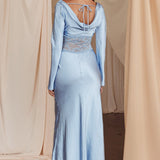 Loveland Lace Insert Cowl Back Dress Blue