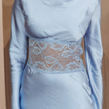 Loveland Lace Insert Cowl Back Dress Blue