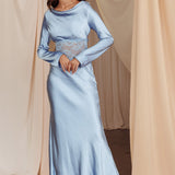 Loveland Lace Insert Cowl Back Dress Blue