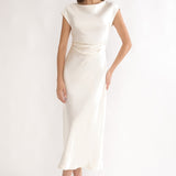 Loveland Pleat Cowl Back Midi Dress Oyster