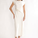 Loveland Pleat Cowl Back Midi Dress Oyster