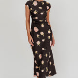Loveland Floral Print Cowl Back Maxi Dress Oyster