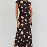 Loveland Floral Print Cowl Back Maxi Dress Oyster