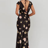 Loveland Floral Print Cowl Back Maxi Dress Oyster