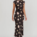 Loveland Floral Print Cowl Back Maxi Dress Oyster