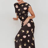 Loveland Floral Print Cowl Back Maxi Dress Oyster