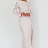 Loveland Long Sleeve Cowl Back Maxi Dress Pink