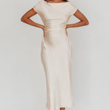 Loveland Cap Sleeve Cowl Back Midi Dress Oyster