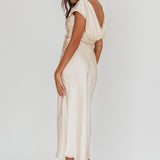 Loveland Cap Sleeve Cowl Back Midi Dress Oyster