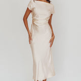 Loveland Cap Sleeve Cowl Back Midi Dress Oyster