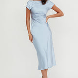 Loveland Cap Sleeve Cowl Back Midi Dress Baby Blue