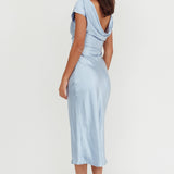 Loveland Cap Sleeve Cowl Back Midi Dress Baby Blue