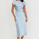 Loveland Cap Sleeve Cowl Back Midi Dress Baby Blue