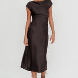 Loveland Cap Sleeve Cowl Back Midi Dress Black