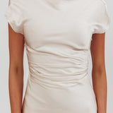 Loveland Cap Sleeve Cowl Back Midi Dress Champagne