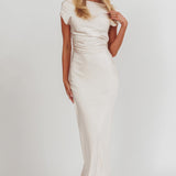 Loveland Cap Sleeve Cowl Back Midi Dress Champagne