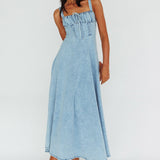 Sweet Pea Tied Bust Maxi Dress Denim Blue