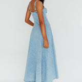 Sweet Pea Tied Bust Maxi Dress Denim Blue