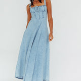 Sweet Pea Tied Bust Maxi Dress Denim Blue