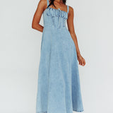 Sweet Pea Tied Bust Maxi Dress Denim Blue