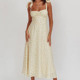 Sweet Pea Floral Tied Straps Midi Dress Yellow