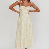 Sweet Pea Floral Tied Straps Midi Dress Yellow
