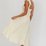 Sweet Pea Floral Tied Straps Midi Dress Yellow