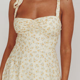Sweet Pea Floral Tied Straps Midi Dress Yellow