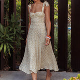Sweet Pea Floral Tied Straps Midi Dress Yellow