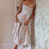 Sweet Pea Tied Shoulder Midi Dress Floral Blue