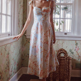 Sweet Pea Tied Shoulder Midi Dress Floral Blue