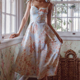 Sweet Pea Tied Shoulder Midi Dress Floral Blue