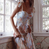 Sweet Pea Tied Shoulder Midi Dress Floral Blue