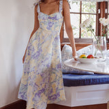 Sweet Pea Tied Shoulder Midi Dress Floral Purple