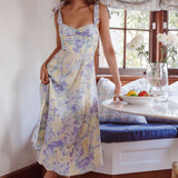 Sweet Pea Tied Shoulder Midi Dress Floral Purple