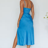 Giorgette Side Split Midi Dress Blue