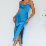 Giorgette Side Split Midi Dress Blue
