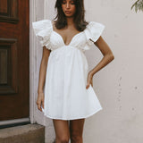 Marlina Ruffle Sleeve Babydoll Mini Dress White