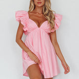 Marlina Ruffle Sleeve Babydoll Mini Dress Soft Pink